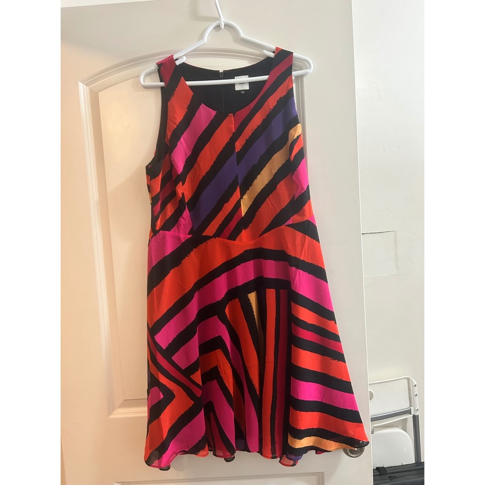 Cabi 4075 Women‎ Pink Orange Abstract Stripe Sleeveless A-Line Dress Large